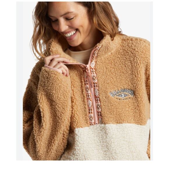 NWOT Billabong Horizon Colorblock High Pile Fleece Quarter Zip Pullover Medium - Picture 5 of 5